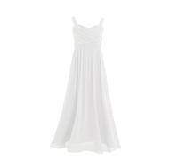 CHICTRY Flower Girl Dress Junior Kids Pleated A-Line Wedding Pageant Party Bridesmaid Maxi Gown White 11-12 Years