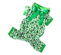 CHICTRY Funny Dog Pajamas St Patrick’s Day Clover Print with Bow Warm Fleece Footie Pjs for Small Dogs Chihuahua Type B S