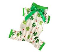 CHICTRY Funny Dog Pajamas St Patrick’s Day Clover Print with Bow Warm Fleece Footie Pjs for Small Dogs Chihuahua Type C L