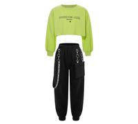 CHICTRY Girls 2 Piece Tracksuit Letters Printed Crop Top with Jogger Cargo Pants for Gymnastics/Dance/Running/Performance Type a Green 9-10 Years