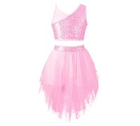 CHICTRY Girls 2 Pieces Sequins Lyrical Ballet Latin Jazz Dance Dancewear Criss Cross Crop Top with Tulle Skirts Dance Costume A01 Pink 16 Years