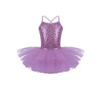 CHICTRY Girl's Ballerinas Sequined Ballet Dance Dress Fancy Party Tutu Leotard Skirt Costume Dancewear Purple A 5-6 Years