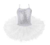 CHICTRY Girl's Ballerinas Sequined Ballet Dance Dress Fancy Party Tutu Leotard Skirt Costume Dancewear White A 5-6 Years