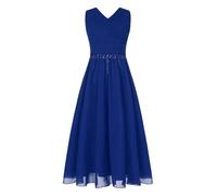 CHICTRY Girls' Beaded Chiffon Sleeveless Beaded Wedding Junior Bridesmaid Dance Prom Party Dress Blue 11-12 Years
