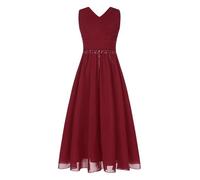 CHICTRY Girls' Beaded Chiffon Sleeveless Beaded Wedding Junior Bridesmaid Dance Prom Party Dress Burgundy 11-12 Years