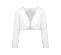 CHICTRY Girls Beaded Wedding Party Princess Bolero Shrugs Long Sleeve First Communion Cardigan Jacket White 9-10 Years