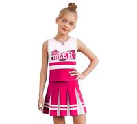 CHICTRY Girls Cheer leader Costume Kids Cheerleading Uniform Outfit Halloween Fancy Dress Costume Hot Pink 6-7 Years