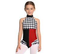 CHICTRY Girls Clown Costume Ballet Dance Leotard Magic Land Costume Clown Checkboard Halter Ballet Leotard Top Burgundy 7-8 Years