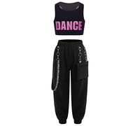 CHICTRY Girls Hip Hop Street Dance Costume Tracksuits Sleeveless Letters Print Crop Top with Jogger Cargo Pants Dancewear Pink 7-8 Years