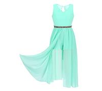 CHICTRY Girls Junior Halter Lace Bodice with Chiffon Overlay Prom Bridesmaid Wedding Gown Maxi Romper Dress A1 V-Neck Mint 9-10 Years