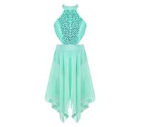 CHICTRY Girls' Kids Ballet Dance Dress Sequins Hollow Back Lyrical Modern Latin Dance Dress with Irregular Skirt Dancewear Mint Green 8 Years