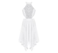 CHICTRY Girls' Kids Ballet Dance Dress Sequins Hollow Back Lyrical Modern Latin Dance Dress with Irregular Skirt Dancewear White 8 Years