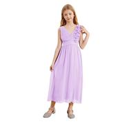 CHICTRY Girls' Kids Chiffon Sleeveless Beaded Wedding Junior Bridesmaid Dance Prom Party Dress A3 Lavender 13-14 Years