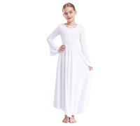 CHICTRY Girls' Liturgical Praise Dance Dress Long Sleeves Ruffle Long Dress Church Worship Celebration of Spirit Dress Gowns White 10 Years