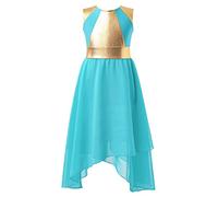 CHICTRY Girls Metallic Praise Dance Dress Full Length Sleeveless Dance Dress Liturgical Lyrical Worship Robe Gown Dancewear Blue Green 7-8 Years