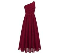 CHICTRY Girls One Shoulder Pleated Evening Wedding Party Long Maxi Junior Bridesmaid Dress Burgundy 15-16 Years