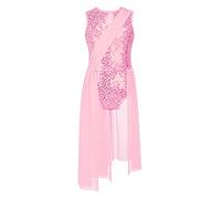 CHICTRY Girls Sequin Mesh Patchwork Leotard Dance Dress Ballet Skirted Leotard Lyrical Jazz Modern Contemporary Dance Dress Pink 11-12 Years