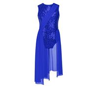 CHICTRY Girls Sequin Mesh Patchwork Leotard Dance Dress Ballet Skirted Leotard Lyrical Jazz Modern Contemporary Dance Dress Blue 13-14 Years