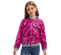 CHICTRY Girls Sparkle Bomber Flight Jacket Hip Hop Jazz Modern Dance Coat Sequins Performance Tops Outwear Hot Pink A 5-6 Years