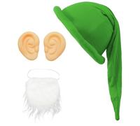 CHICTRY Gnome Dwarf Costume Accessories - Gnome Hat Beard Big Ears Dwarf Fancy Dress For Fairy Tale Party Green One Size
