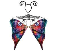 CHICTRY Halloween Butterfly Wing Cape Monarch Costumes Shawl With Lace Mask And Antenna Headband For Women Orange Hot Pink One Size