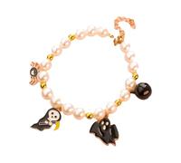 CHICTRY Halloween Cat Collar Adjustable Faux Pearl Necklace with Bell Elegant Kitten Party Costume Accessory Black XS