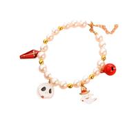 CHICTRY Halloween Cat Collar Adjustable Faux Pearl Necklace with Bell Elegant Kitten Party Costume Accessory White XS
