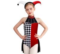CHICTRY Halloween Girls Doll Clown Costume Kid Ballet Dance Dress Outfit Cosplay Party Fancy Dress and Headwear Burgundy 9-10 Years