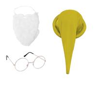 CHICTRY Halloween Gnome Elf Hats Long Pointed Dwarf Hat with Glasses Fake Beard for Christmas Photo Prop Yellow One Size