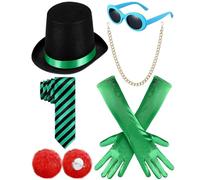 CHICTRY Halloween Green Top Hat Necktie Clown Velvet Gloves Plush Scarf Necktie Magician Costume Accessories Type A One Size
