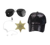 CHICTRY Halloween Ring Security Secret Service Costume Baseball Hat Sunglass Badge Earpiece for Secret Agents Themed Party Black Adult