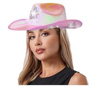 CHICTRY Holographic Space Cowgirl Hat Metallic Disco Cowgirl Hat With Sparkly Star Decorated For Rodeo Party Festival Pink One Size