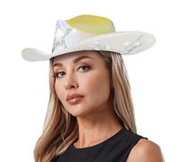 CHICTRY Holographic Space Cowgirl Hat Metallic Disco Cowgirl Hat With Sparkly Star Decorated For Rodeo Party Festival Ivory One Size