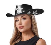 CHICTRY Holographic Space Cowgirl Hat Metallic Disco Cowgirl Hat With Sparkly Star Decorated For Rodeo Party Festival Black One Size
