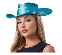 CHICTRY Holographic Space Cowgirl Hat Metallic Disco Cowgirl Hat With Sparkly Star Decorated For Rodeo Party Festival Blue One Size