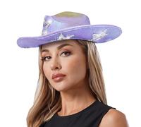 CHICTRY Holographic Space Cowgirl Hat Metallic Disco Cowgirl Hat With Sparkly Star Decorated For Rodeo Party Festival Lavender One Size