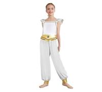 CHICTRY Jasmine Princess Fancy Dress Up Costume for Girls Arabian Belly Dance Jumpsuit Halloween Party Overalls White 15-16 Years