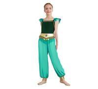 CHICTRY Jasmine Princess Fancy Dress Up Costume for Girls Arabian Belly Dance Jumpsuit Halloween Party Overalls Green 13-14 Years