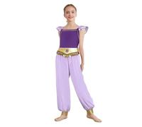 CHICTRY Jasmine Princess Fancy Dress Up Costume for Girls Arabian Belly Dance Jumpsuit Halloween Party Overalls Purple 9-10 Years
