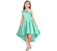 CHICTRY Kid Girls One Shoulder Junior Bridesmaid Dress High Low Hem Wedding Flower Girls Dress Turquoise 13-14 Years