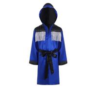 CHICTRY Kids Boxing Costume for Boys Boxer Champion Uniform Long Sleeve Tassel Hooded Robe with Belt Suit Blue 15-16 Years