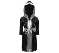 CHICTRY Kids Boys Boxing Robe Martial Art Muay Thai Uniform Long Sleeve Kick Boxing Hooded Robe Outfits Black&Silver A 11-12 Years
