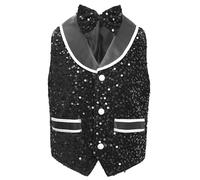 CHICTRY Kids Boys Girls Sequin Velvet Waistcoat Vest Hip Hop Jazz Dance Tops Choir Party Performance Jacket with Bowties Black 11-12 Years