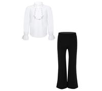 CHICTRY Kids Boys Medieval Renaissance Victorian Halloween Cosplay Costume Pirate Ruffled Shirt Blouse with Flared Pants Set White&Black 9-10 Years