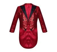 CHICTRY Kids Boys Shiny Sequins Tailcoat Blazer Party Suit Jacket Coat for Festival Dance Stage Performance Burgundy 13-14 Years