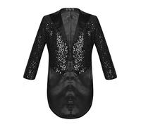 CHICTRY Kids Boys Shiny Sequins Tailcoat Blazer Party Suit Jacket Coat for Festival Dance Stage Performance Black 11-12 Years