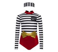 CHICTRY Kids Childrens Prisoner Costume Unisex Black and White Striped Convict Fancy Dress Costume Dress up Burgundy 13-14 Years