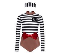 CHICTRY Kids Childrens Prisoner Costume Unisex Black and White Striped Convict Fancy Dress Costume Dress up Mahogany 7-8 Years