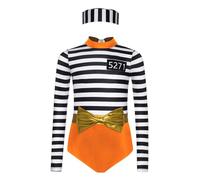 CHICTRY Kids Childrens Prisoner Costume Unisex Black and White Striped Convict Fancy Dress Costume Dress up Orange 9-10 Years