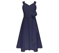 CHICTRY Kids Flower Girls High Low Hem Chiffon Sleeveless Wedding Bridesmaid Pageant Party Ball Gown Navy Blue A(V-Neck) 13-14 Years